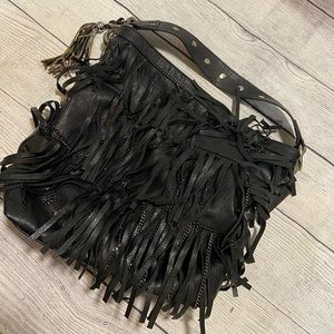 Carlos Santana Black Fringe Large Shoulder Bag